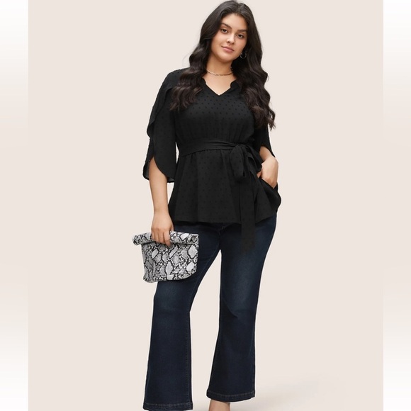 BloomChic Plus Size 2XL Plain Textured Petal Sleeve Ties Blouse  us18-20 - Picture 6 of 7